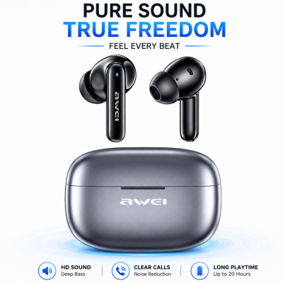 Awei T51 True Wireless Earbuds – Bluetooth 5.4 TWS with 10mm Drivers, ENC Noise Cancelling Mic, IPX6 Waterproof & 300mAh Case
